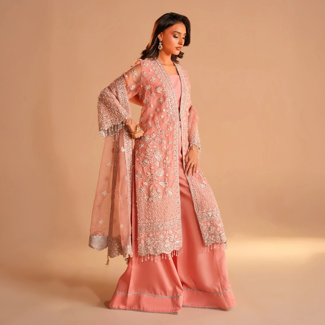 Long Embroidered Organza Gown