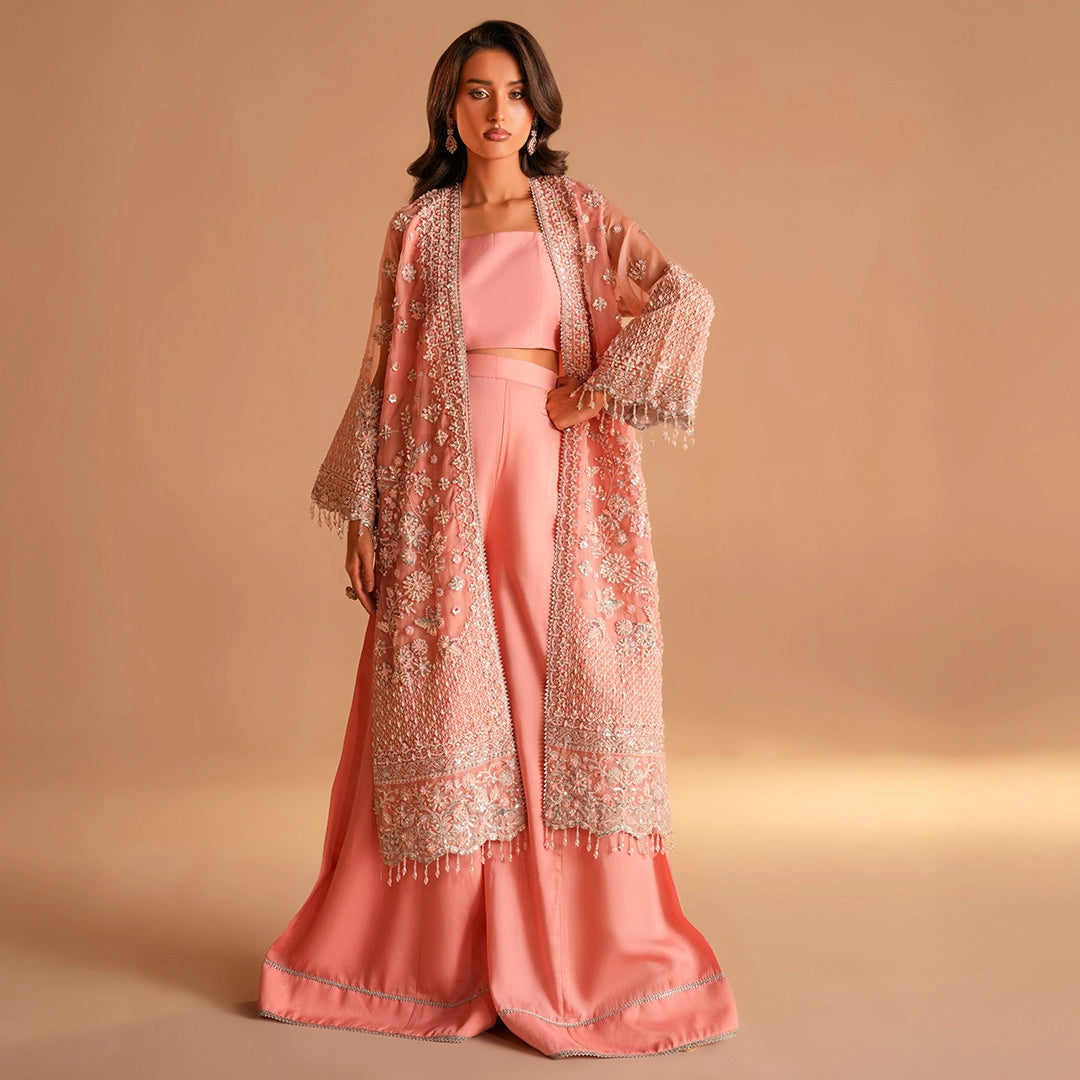 Long Embroidered Organza Gown