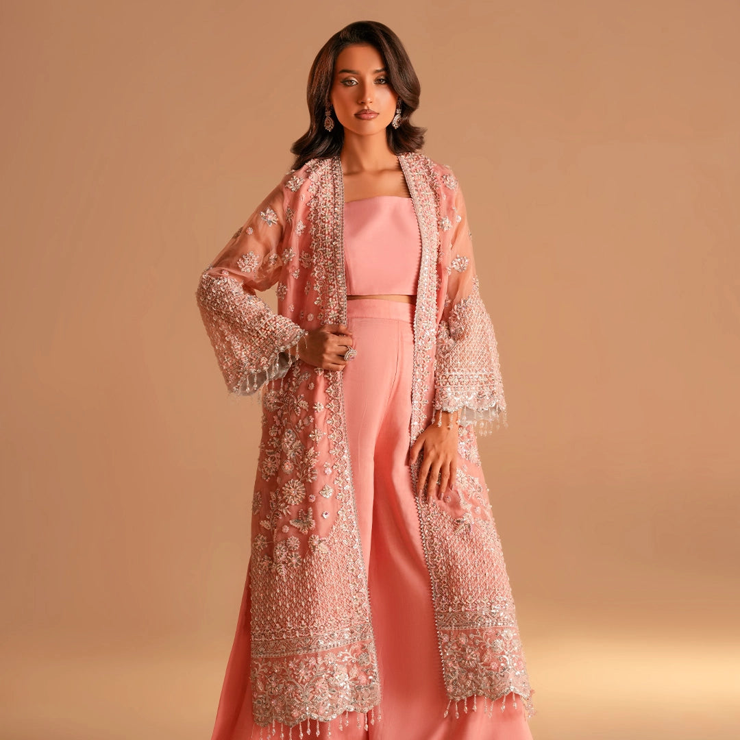 Long Embroidered Organza Gown