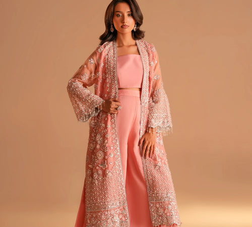 Long Embroidered Organza Gown