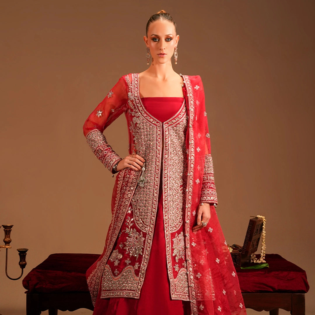 Hot Pink Heavily Embellished Long Gown & Lehnga - Lehraaj Official