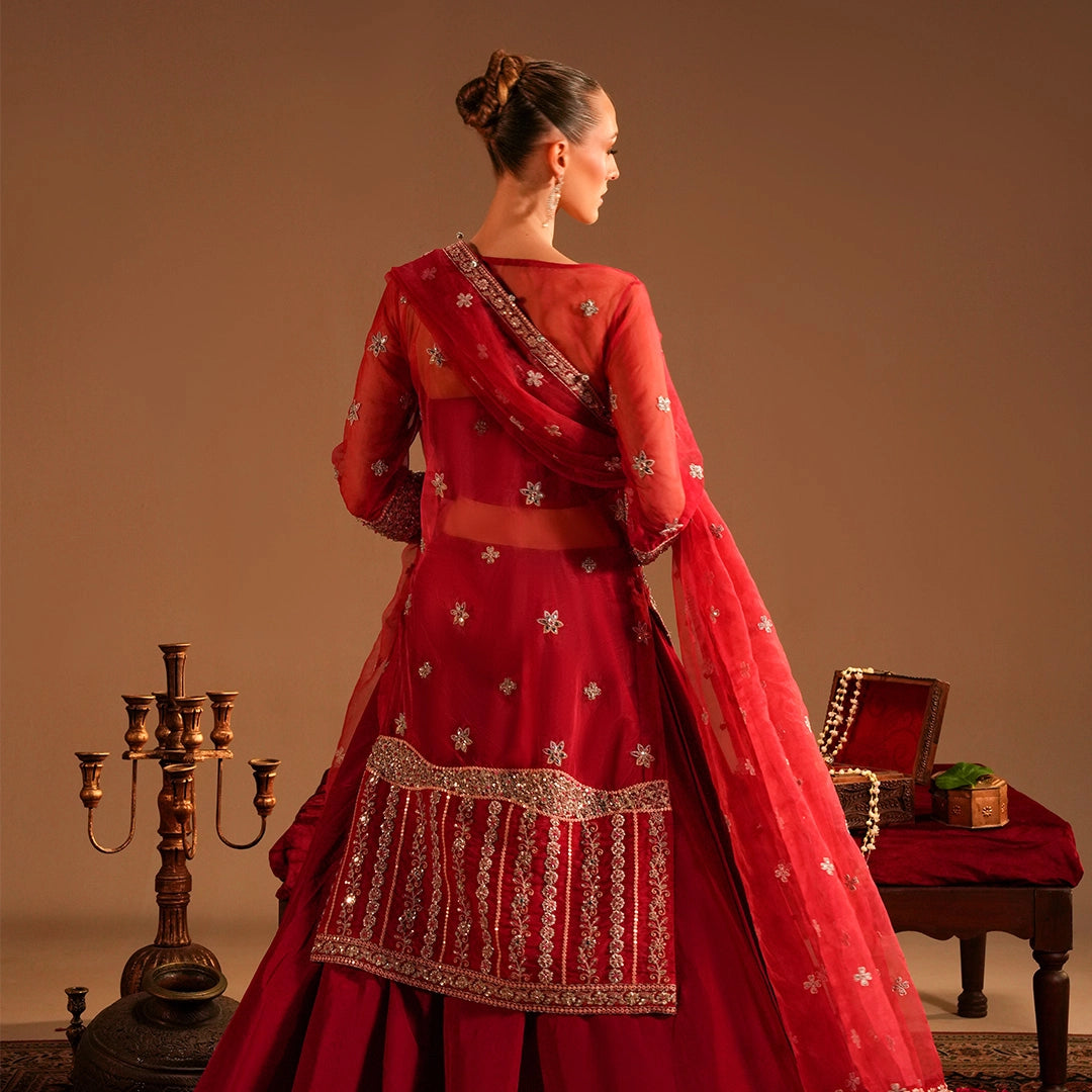 Hot Pink Heavily Embellished Long Gown & Lehnga - Lehraaj Official