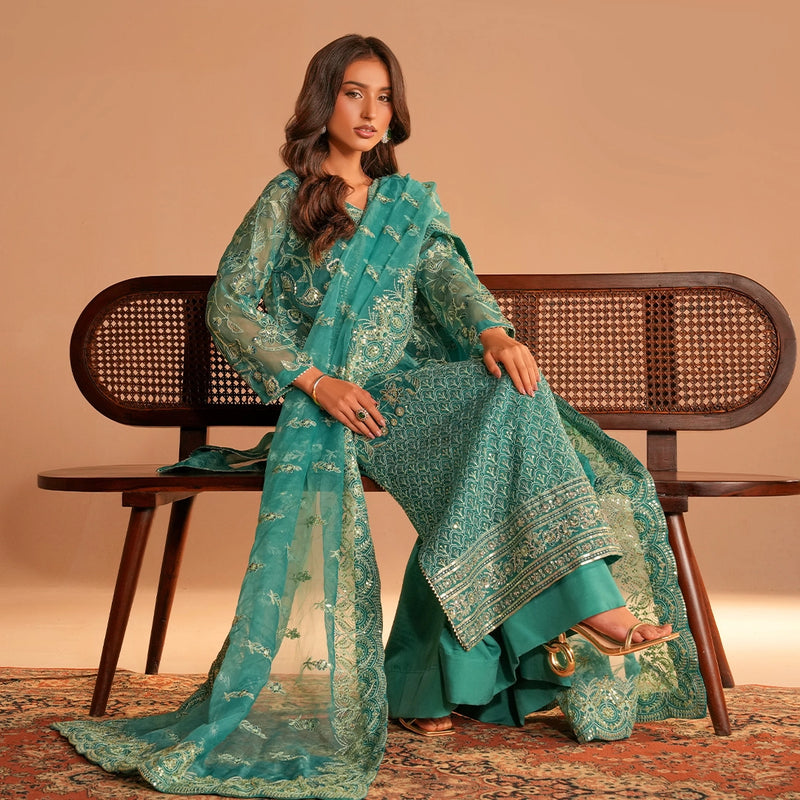 Teal-Toned ensemble crafted on Organza - Lehraaj Official